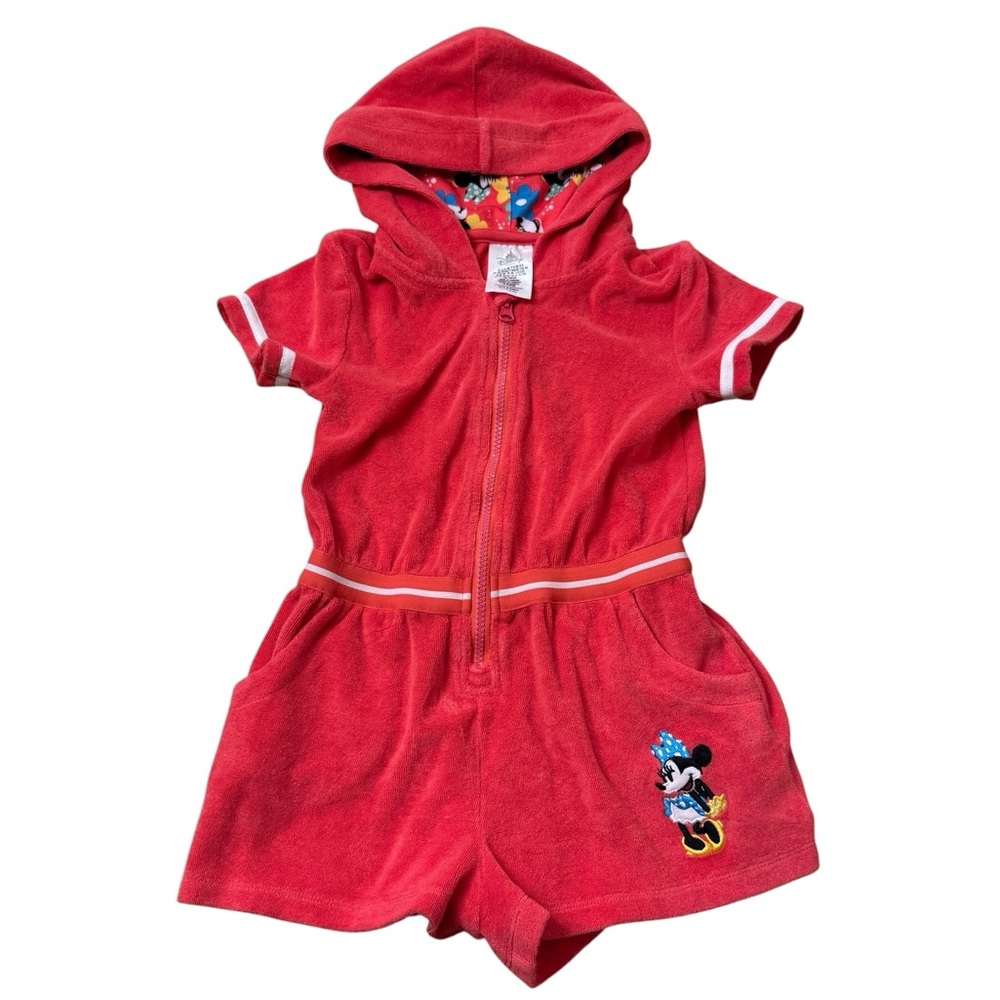 Disney | Red Hooded Minnie Mouse Terry One-Piece Bodysuit Size 5/6 Red Zipper
